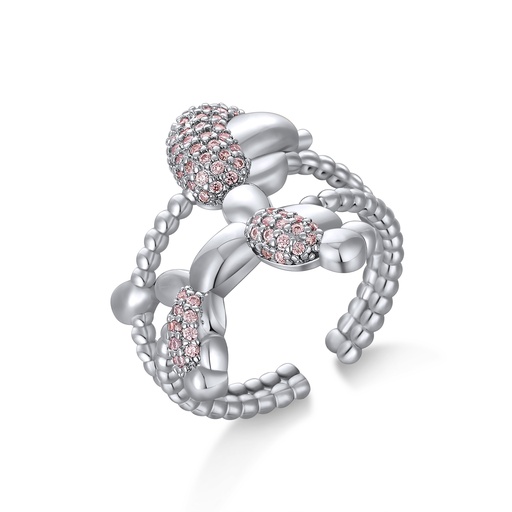 [PD02R0140] Sparkling Pink Crystal Balloon Dog Ring With Beaded Texture