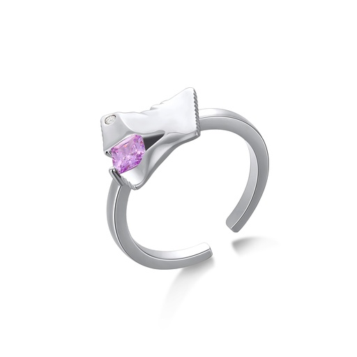[PD02R0142] Abstract Silver Brass Ring With Asymmetrical Pink Gem Accent