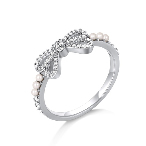 [PD02R0154] Crystal Bow Ring With Tiny Pearls And Diamond Sparkle