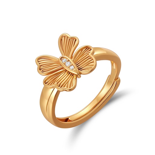[PD02R0155] Golden Butterfly Bloom Ring with Sparkling Center Accents
