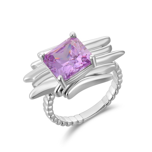 [PD02R0158] Chunky Modern Ring with Square Lavender Crystal Centerpiece