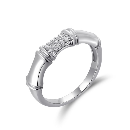 [PD02R0159] Silver Bamboo-Inspired Ring Accented With Pave-Set Crystals