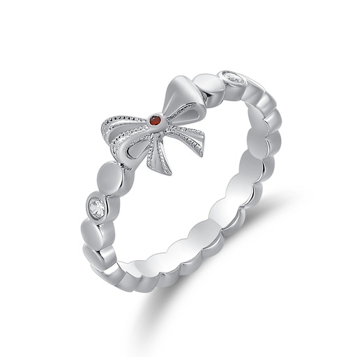 [PD02R0163] Sterling Silver Ribbon Ring with Garnet Center Accent
