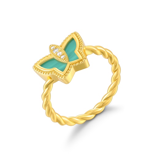 [PD02R0169] Gold-Plated Butterfly Ring with Green Enamel Inlay