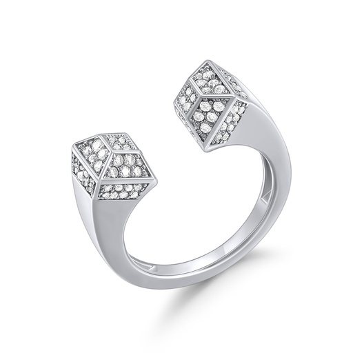 [PD02R0339] Geometric Open Ring with Dual Paved Cube Accents