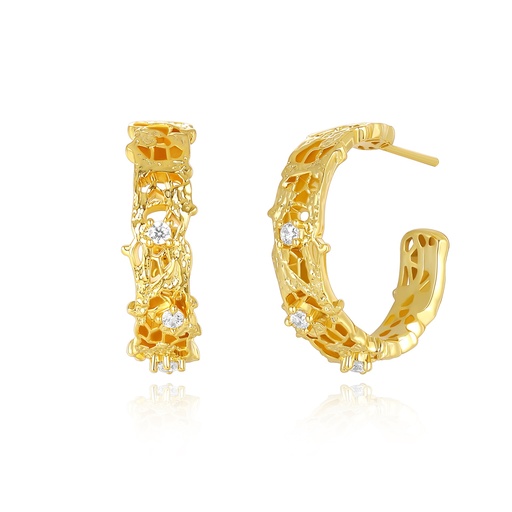 [SH08E0309] Textured Golden Hoop Earrings with Sparkling Accents