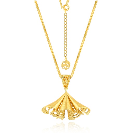 [SH08P0338] Luxurious Golden Fan Pendant Necklace with Intricate Filigree Design