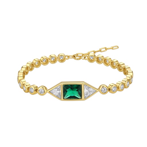 [SZ05B0058] Modern Geometric Bracelet with Emerald Green Crystal Centerpiece