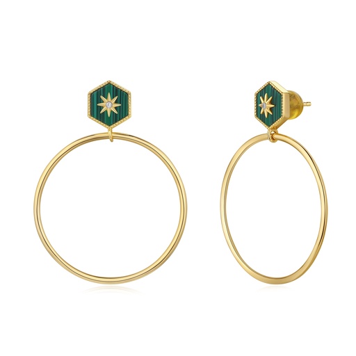 [SZ05E0019] Gold-Toned Hoop Earrings with Lace-Like Texture and Crystals