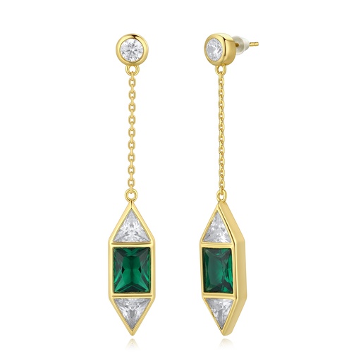 [SZ05E0056] Dazzling Drop Earrings Featuring Emerald Green Center and Triangle Crystals