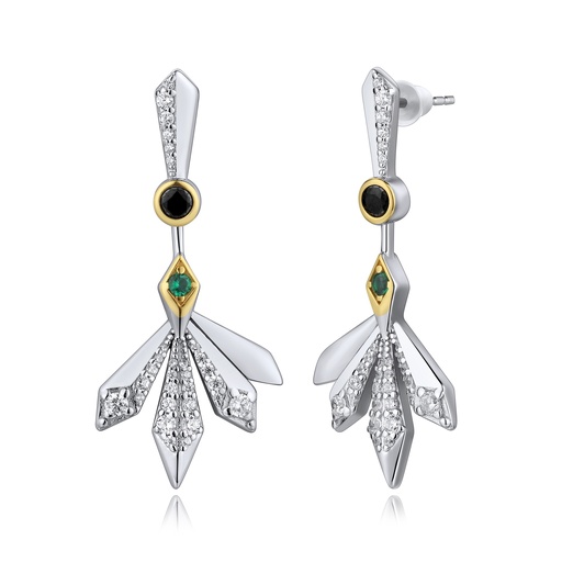 [SZ05E0059] Mixed Metal Drop Earrings with Crystals and Nature-Inspired Design