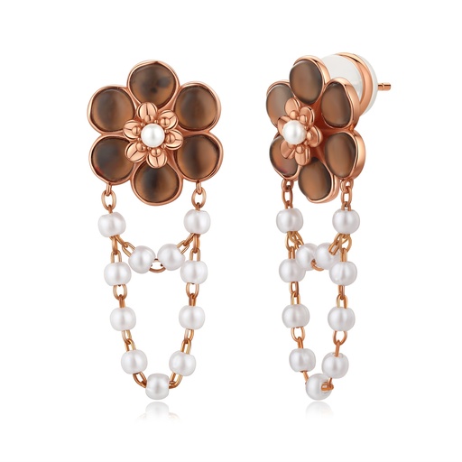 [SZ05E0484] Rose Gold Floral Drop Earrings With Pearls And Feminine Charm