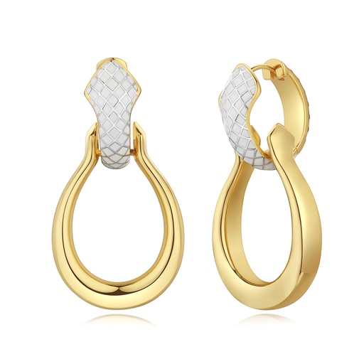 [SZ05E0567] Sculptural Gold Hoop Earrings With Glossy White Enamel Top
