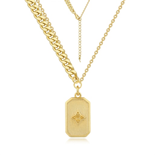 [SZ05N0046] Dual Layer Gold Pendant Necklace with Textured Tag Design