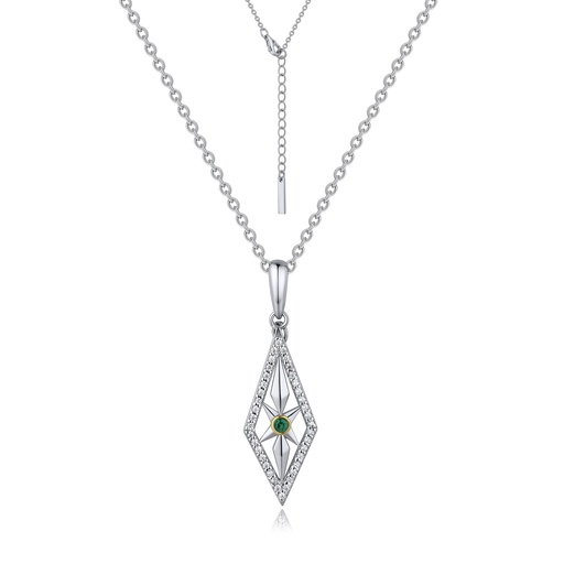 [SZ05N0061] Silver Diamond-Shape Starburst Necklace with Crystal Center Stone