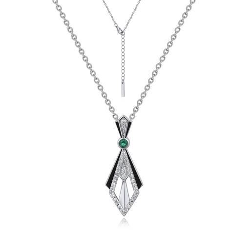 [SZ05N0066] Art Deco Black and Silver Geometric Pendant with Green Accent