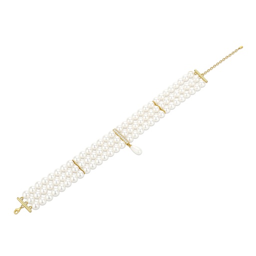 [SZ05N0224] Luxurious Multi-Layered Pearl Bracelet with Gold and Pearl Drop