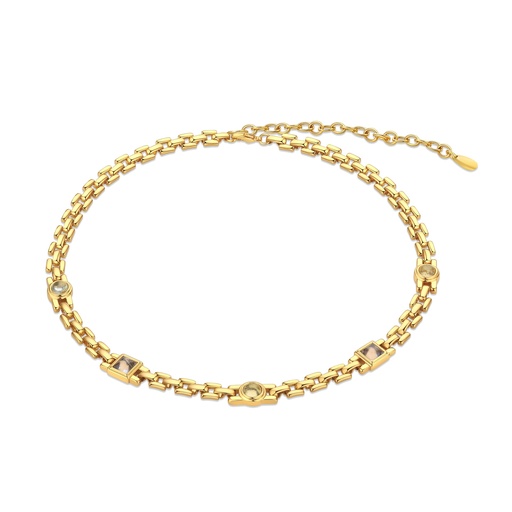 [SZ05N0597] Modern Geometric Link Choker Necklace With Inset Crystal Stones