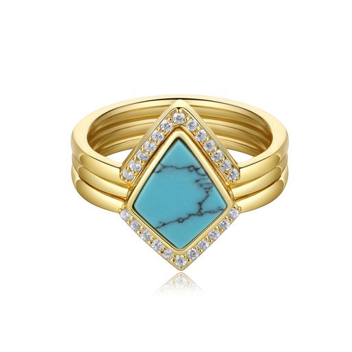 [SZ05R0011] Elegant Turquoise Ring with Sparkling Zircon in Diamond Shape