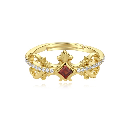 [SZ05R0190] Regal Gold-Tone Ring with Red Diamond-Shaped Center Stone