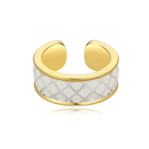 [SZ05R0589] Minimal Wide Band Ring with White Grid Enamel Inlay