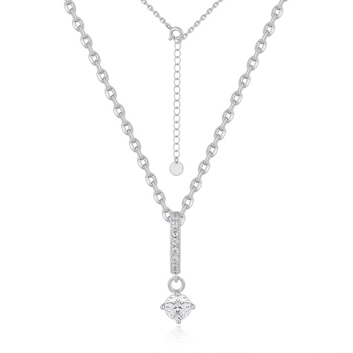 [UK02N0002] Simple Pendant Necklace with Vertical Pavé and Dangling Crystal