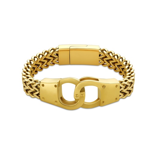 [DJ01B0031] Gold Steel Men’s Bracelet with Mechanical Double-Link Lock Design