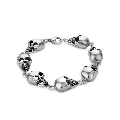[DJ01B0048] Gothic Stainless Steel Skull Bracelet with Oxidized Dark Accents