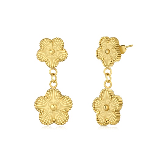 [DJ01E0005] Elegant Gold Stainless Steel Double Clover Drop Dangle Earrings