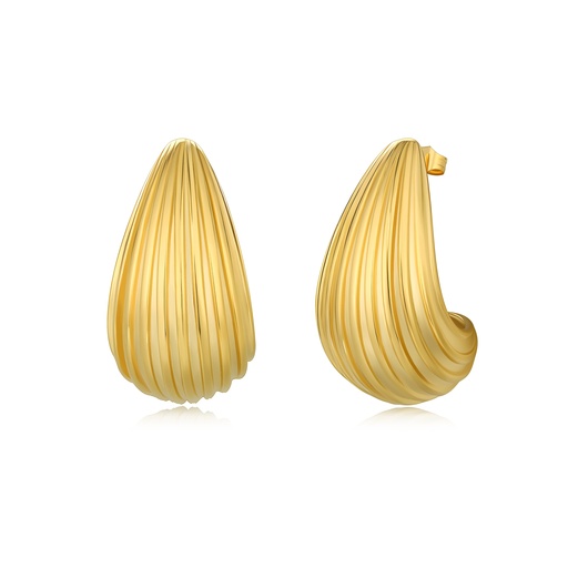 [DJ01E0030] Modern Ribbed Teardrop Hoop Earrings in Polished Gold Steel
