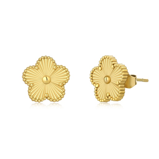 [DJ01E0107] Small Gold Clover Flower Stud Earrings in Stainless Steel