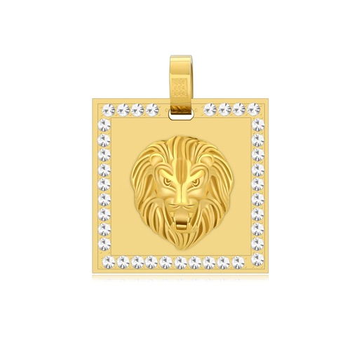 [DJ01P0037] Square Gold Lion Head Pendant with Crystal Border – Kingly Men’s Jewelry