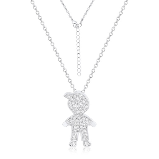 [PD02N0179] Cute Boy Pendant Necklace with Sparkling Pave CZ Brass Charm