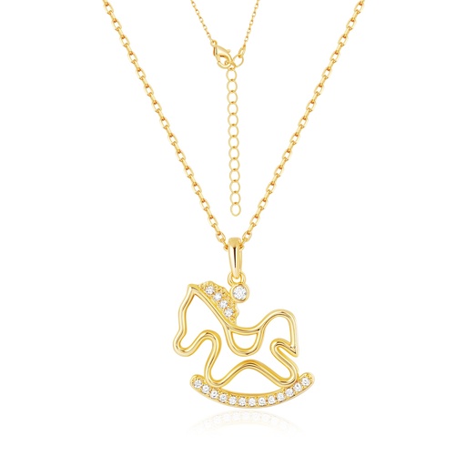 [PD02N0185] Elegant Gold Brass Rocking Horse Necklace with Sparkling CZ Stones