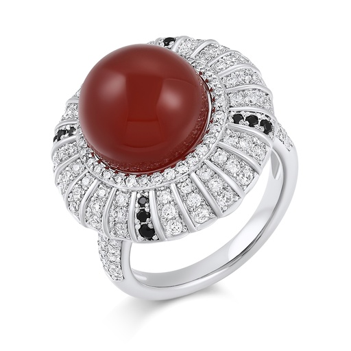 [PD02R0050] Luxurious Brass Ring With Red Cabochon And CZ Halo