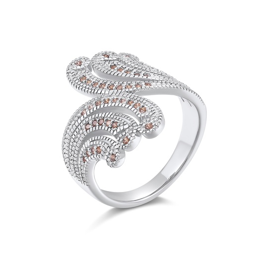 [PD02R0052] Elegant Vintage Wave Brass Ring with Pink Micro-Pave Crystal Accents