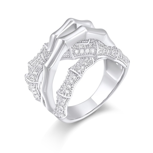 [PD02R0053] Geometric Bamboo Brass Ring with Pavé Cubic Zirconia Detailing