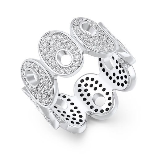 [PD02R0057] Retro Wide Brass Ring with Black and White CZ Accents