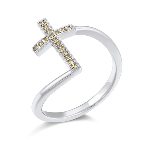[PD02R0059] Elegant Brass Cross Ring with Yellow Stones for Women Gift