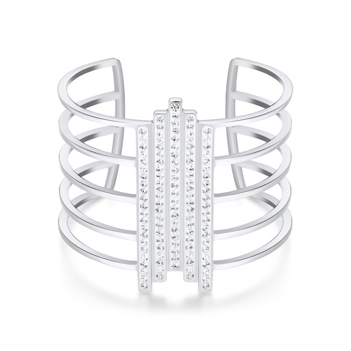 Modern Wide Stainless Steel Cuff with Sparkling CZ Inlay Bars