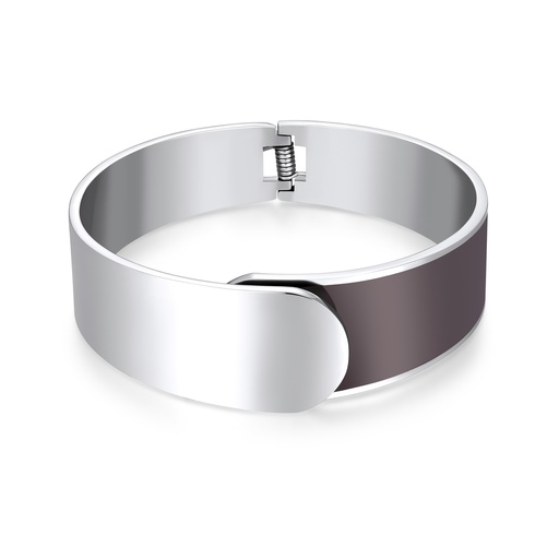 Contemporary Silver Steel Bracelet with Matte Brown Enamel