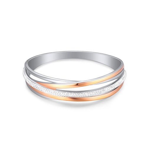 Tri-Tone Interlocking Stainless Steel Bangle with Pavé Crystals