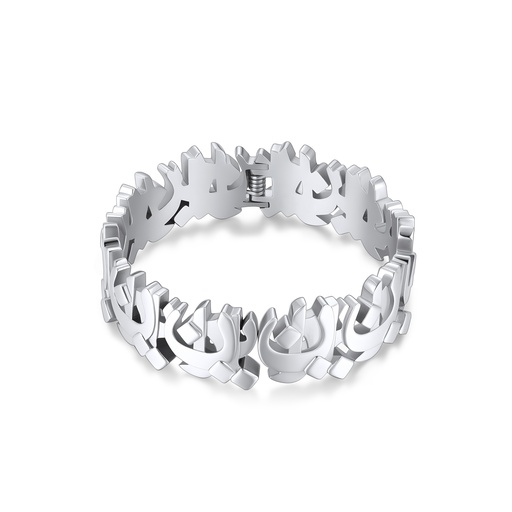 Arabic-Inspired Stainless Steel Bracelet in High Polish Silver