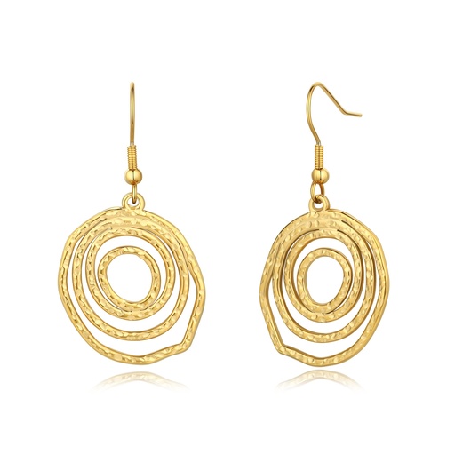 Boho Hammered Spiral Dangle Earrings in Gold Finish