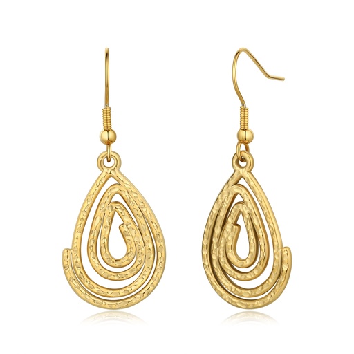 Layered Teardrop Spiral Earrings in Matte Hammered Gold