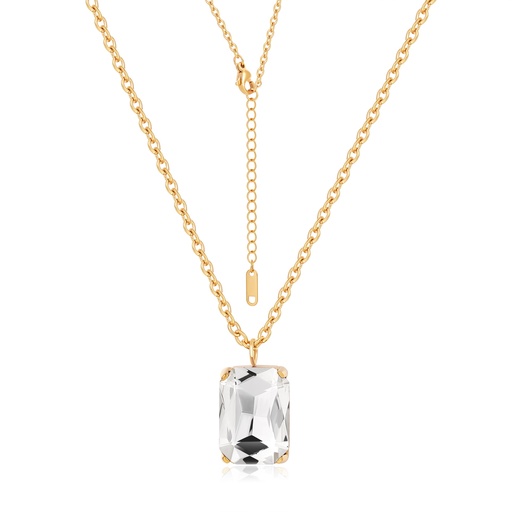 Elegant Gold Necklace with Large Clear Rectangular Gemstone Pendant