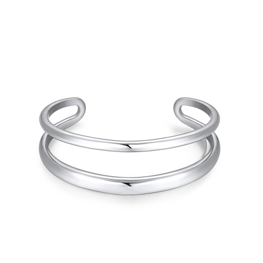 Open Cuff Stainless Steel Bracelet with Dual Polished Bands