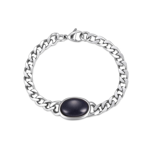 Stainless Steel Chain Bracelet with Oval Midnight Blue Stone
