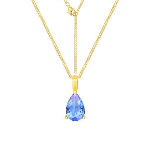 Elegant Blue Teardrop Pendant Gold-Plated Stainless Steel Necklace Jewelry