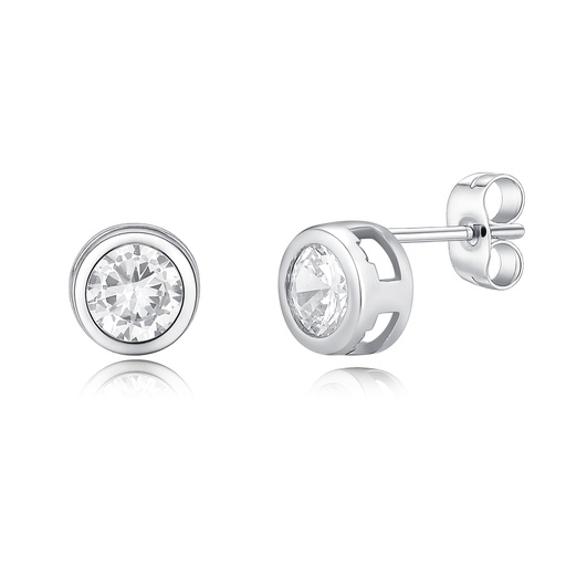 Classic Silver Bezel-Set Stud Earrings with Sparkling Round CZ Stones